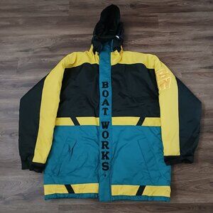 Vintage Boat Works Navigation Coat Men's Size XL Teal Yellow Black